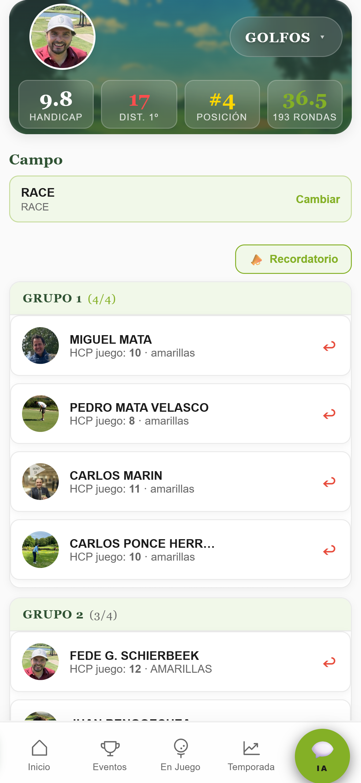 Crear torneo y organizar grupos